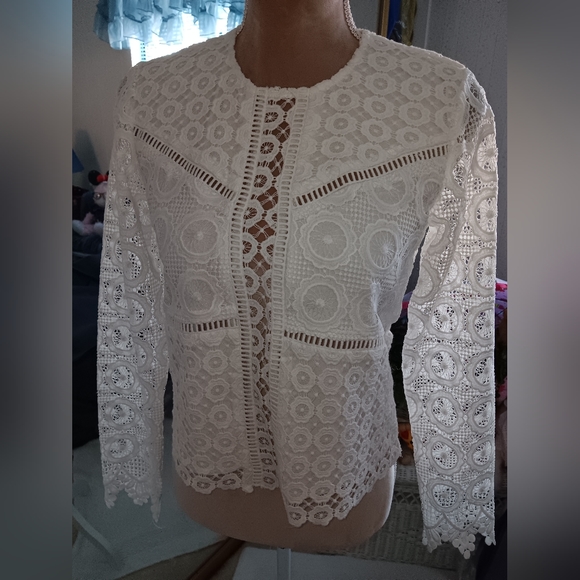 Lovers + Friends ~ Lace Crochet Sheer Long Sleeve Top – White, Size S - Picture 2 of 13